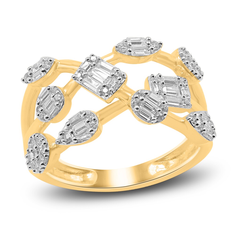 Diamond Bypass Ring 1/2 ct tw Round 14K Yellow Gold/Rhodium kCODgdDF