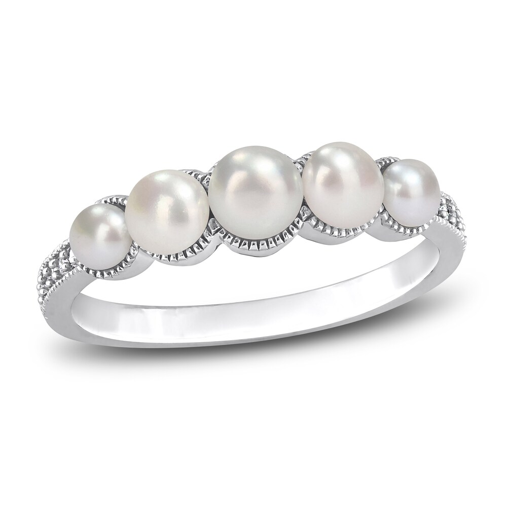 Cultured Freshwater Pearl 5-Stone Ring 1/20 ct tw Round 14K White Gold kJKSuBPq