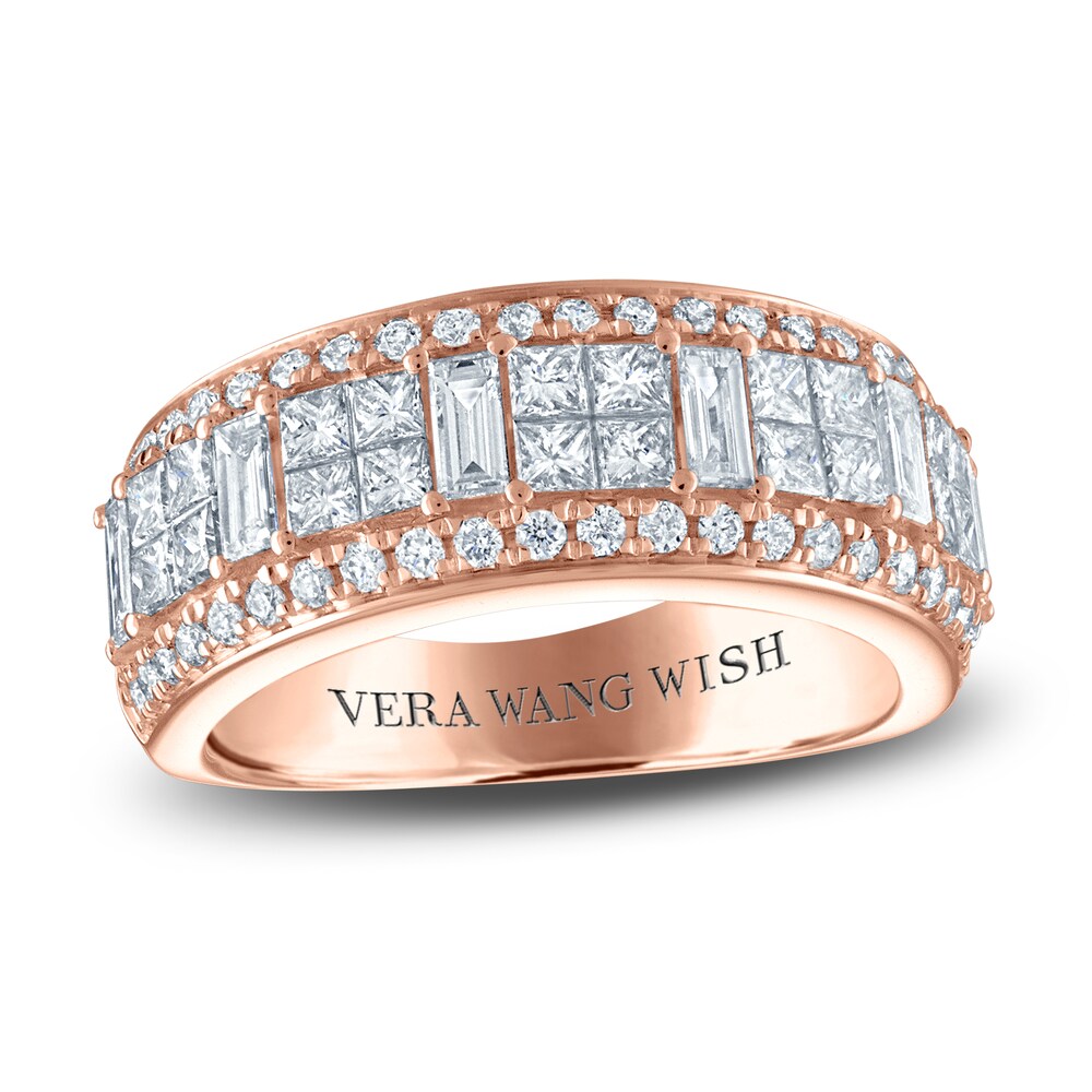 Vera Wang WISH Diamond Anniversary Band 1-1/2 ct tw Baguette/Princess/ Round 18K Rose Gold kKrAlc5g