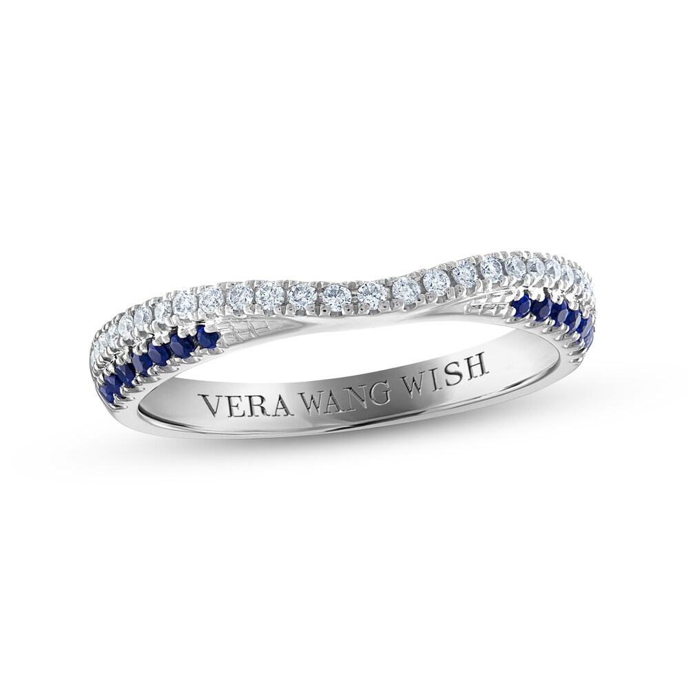 Vera Wang WISH Diamond & Blue Sapphire Contoured Anniversary Ring 1/6 ct tw Round 14K White Gold kQms8TG5