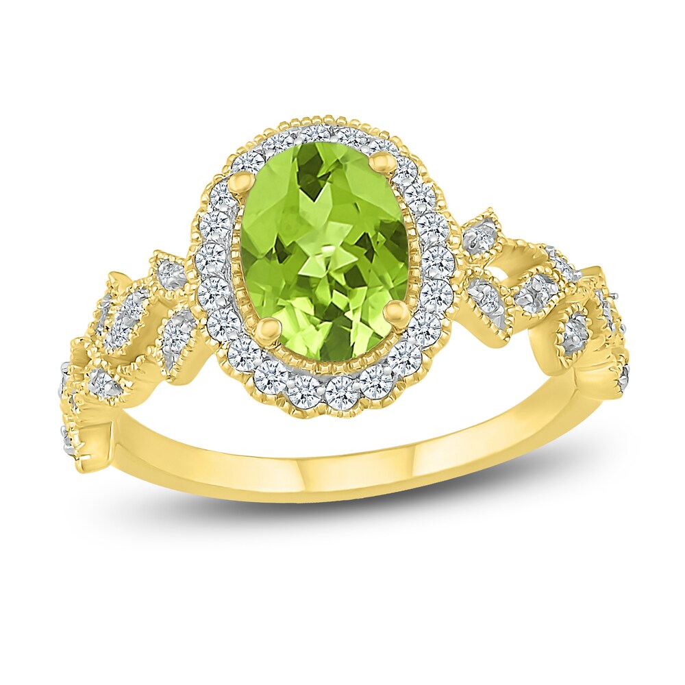 Natural Peridot Ring 1/4 ct tw Diamonds 10K Yellow Gold kYgFC4L9