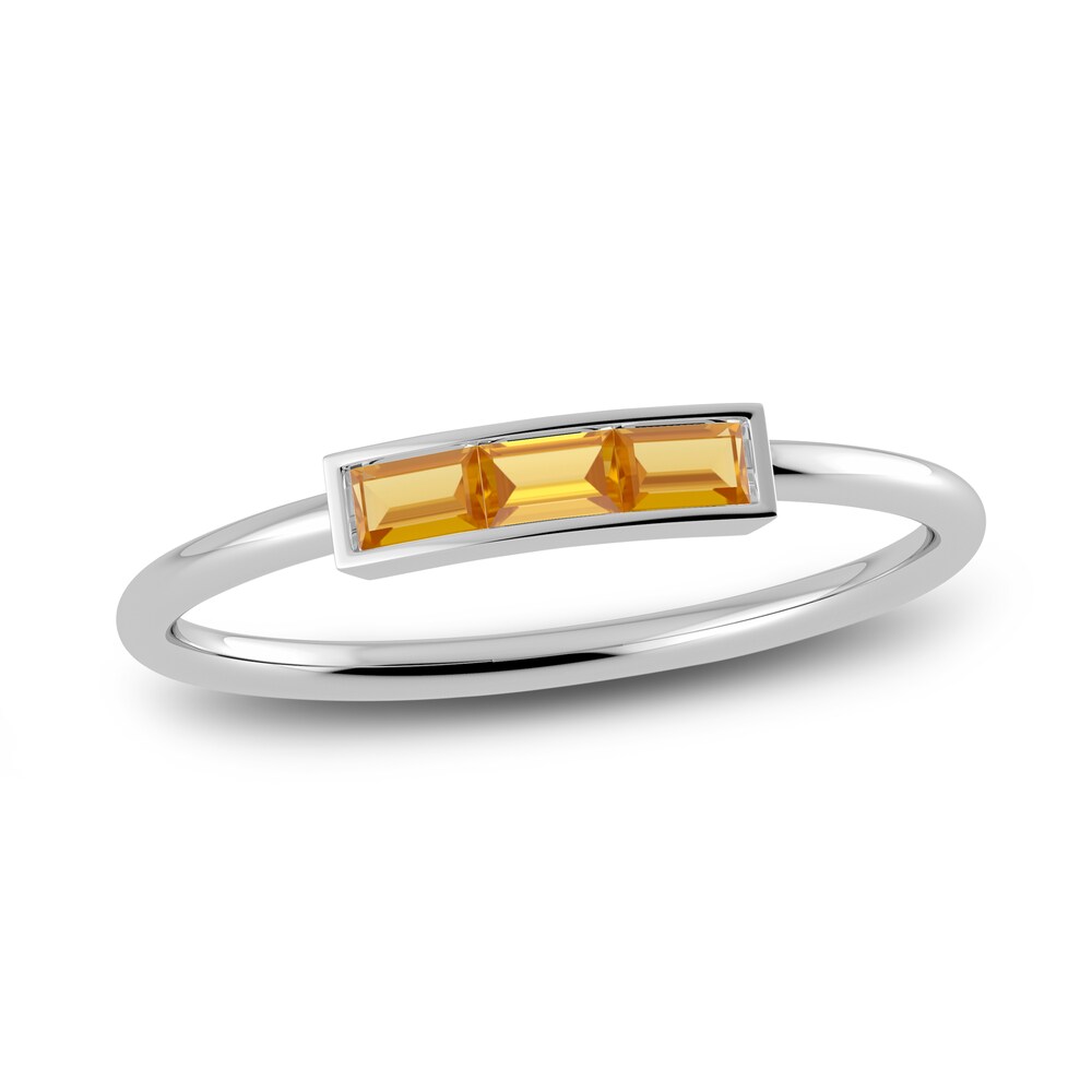 Juliette Maison Natural Citrine Baguette Bar Ring 10K White Gold kaglJKNY