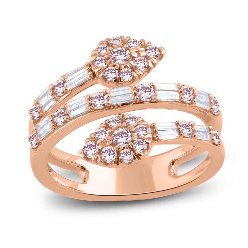 Pink & White Diamond Wrap Ring 1 ct tw Round/Baguette 14K Rose Gold kdrbJI00