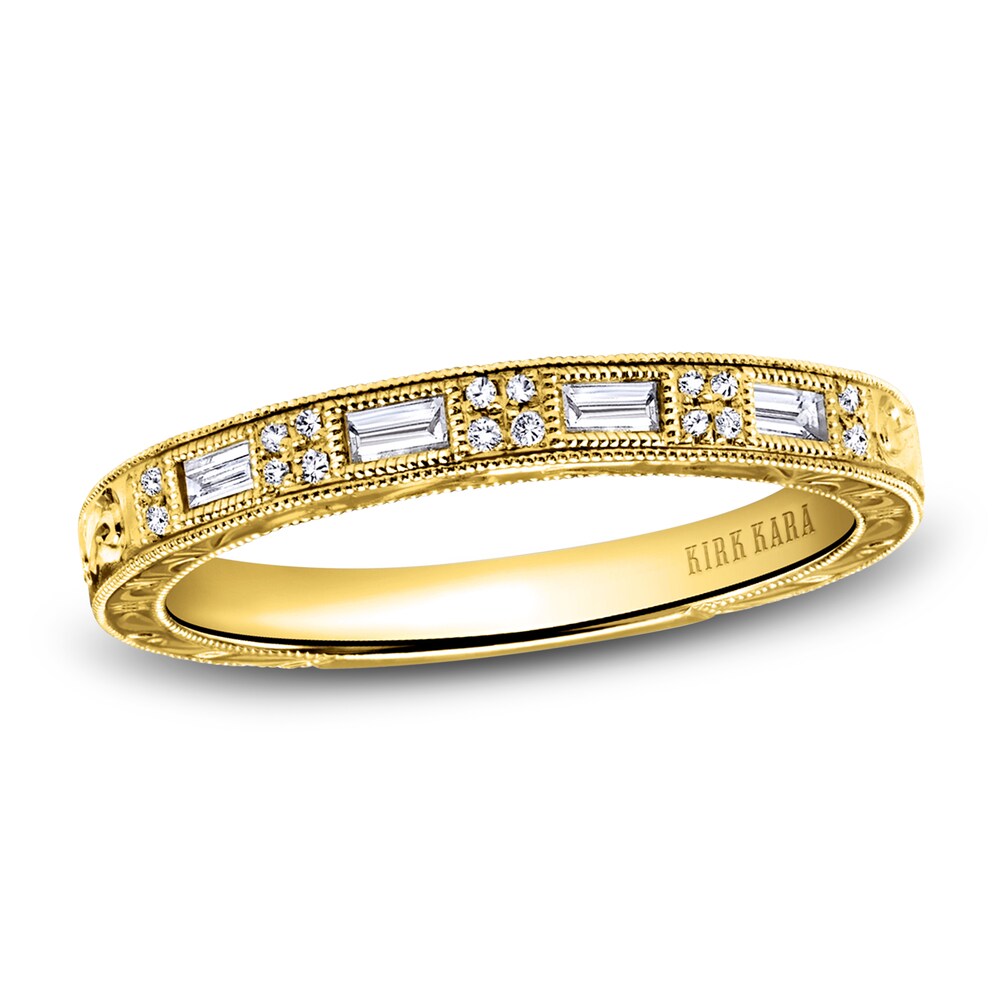 Kirk Kara Engraved Diamond Wedding Band 1/8 ct tw Baguette/Round 18K Yellow Gold keRmm9SM