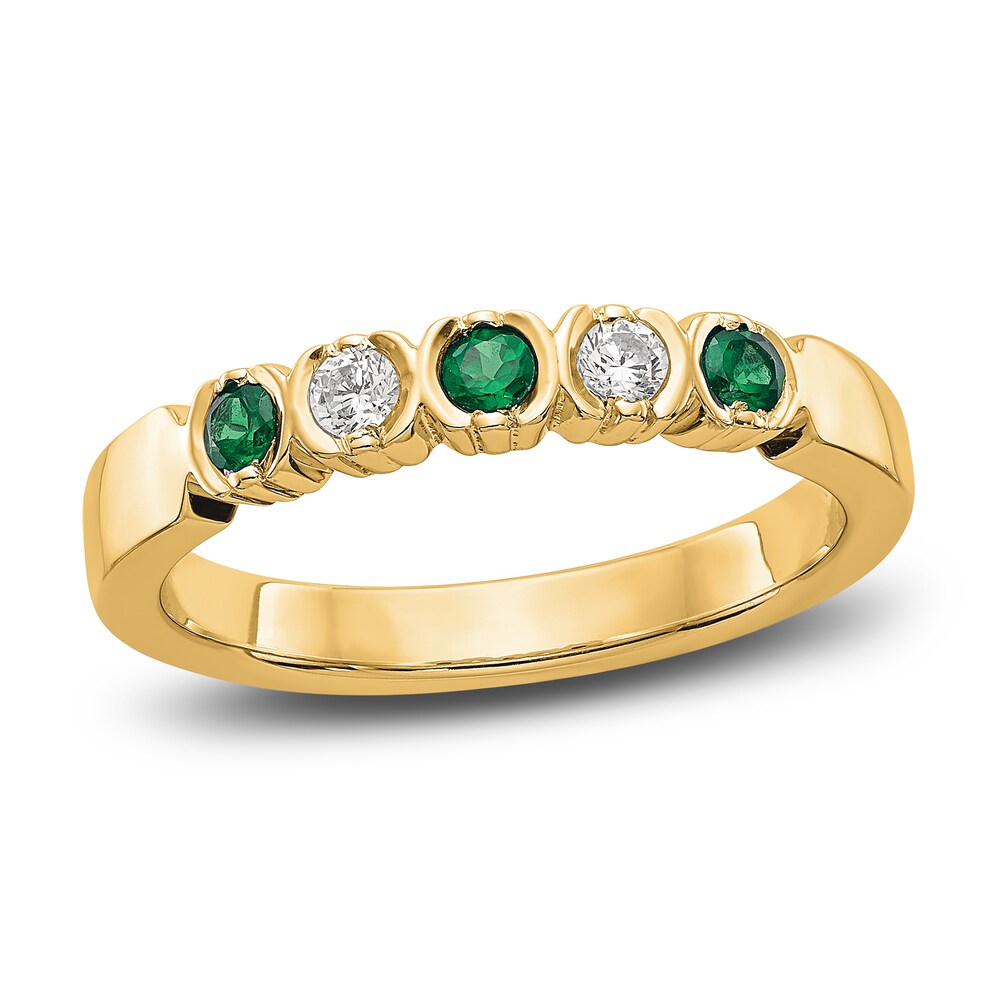 Natural Emerald Wedding Band 1/10 ct tw Round 14K Yellow Gold l0VfwBYm