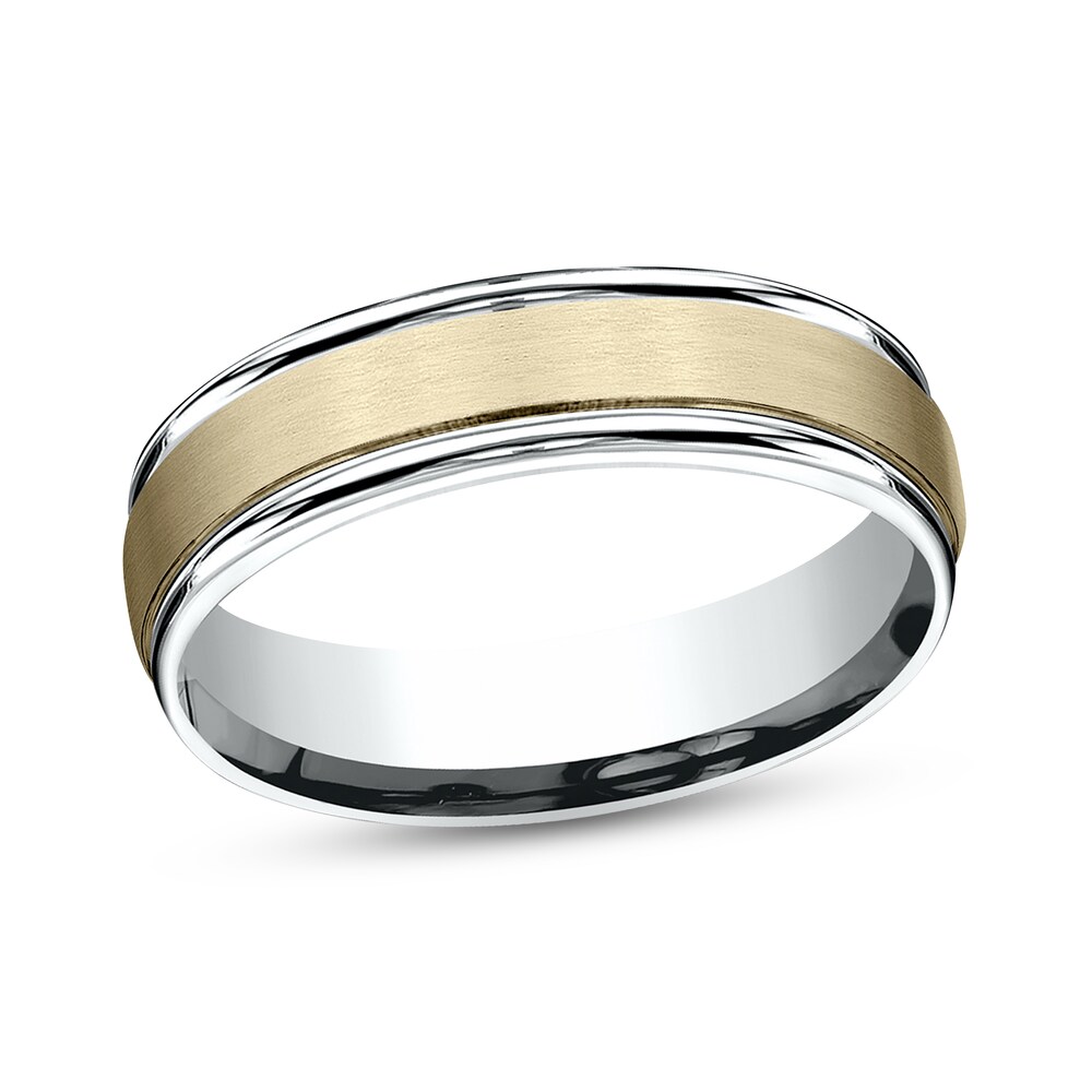 Satin Wedding Band 10K Two-Tone Gold 6mm l7r5BSP7