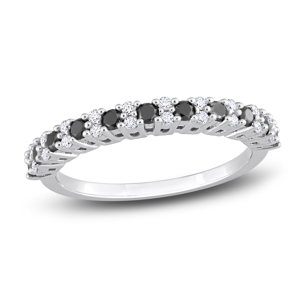 Black & White Diamond Wedding Band 1/2 ct tw Round 14K White Gold lIuUEeF5