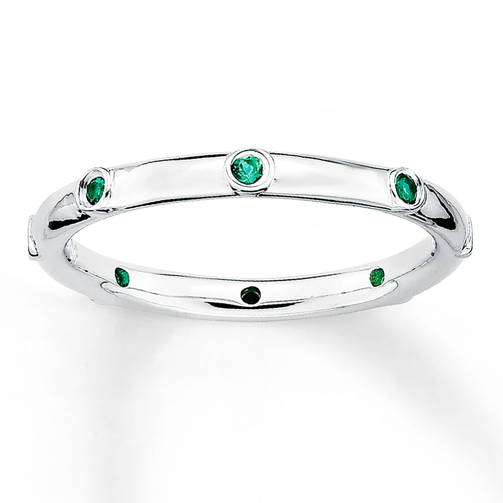 Stackable Ring Lab-Created Emeralds Sterling Silver lLUx54kL