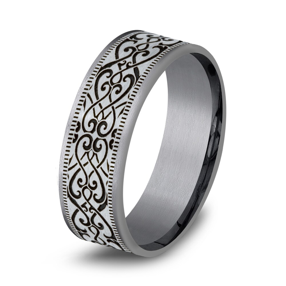 Men\'s Scroll Print Wedding Band Tantalum/14K White Gold 7.5mm lTWMcQYo