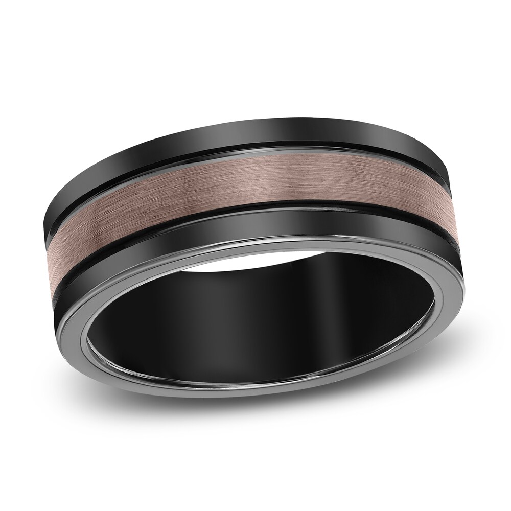 Men's Wedding Band Brown/Black Tungsten 8.0mm ljG3TYpN