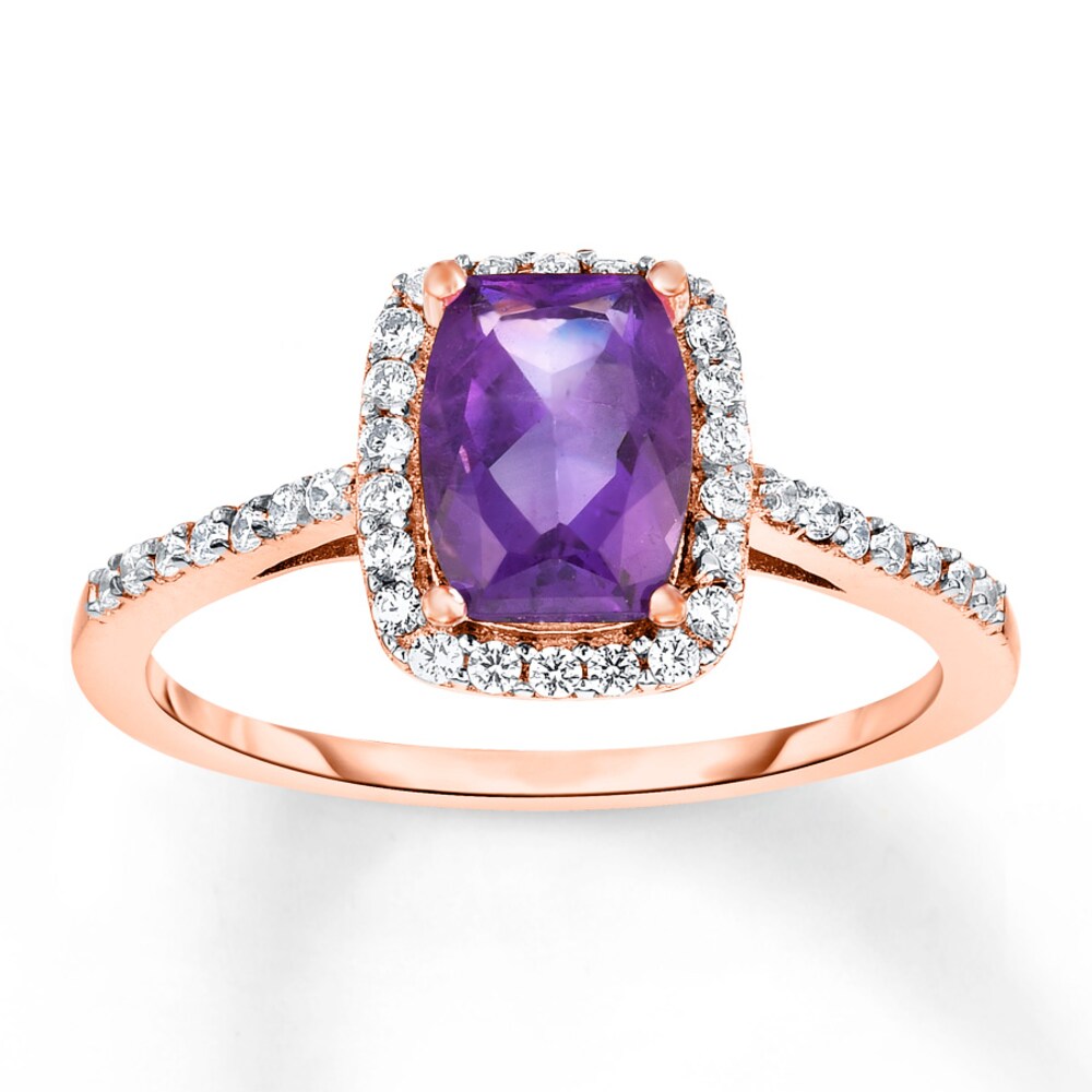 Amethyst Ring 1/4 ct tw Diamonds 14K Rose Gold lxZ0sGp2