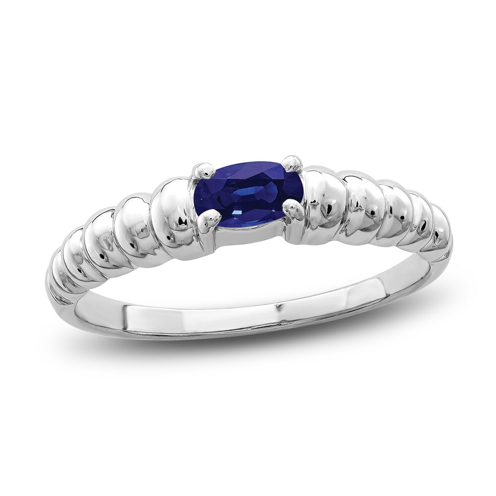 Natural Blue Sapphire Oval Bezel Ring 14K White Gold lxePjvIH