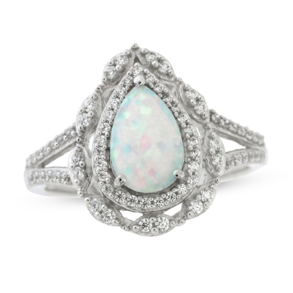 Lab-Created Opal Ring 1/3 ct tw Diamonds 10K White Gold m5xmQ5EM