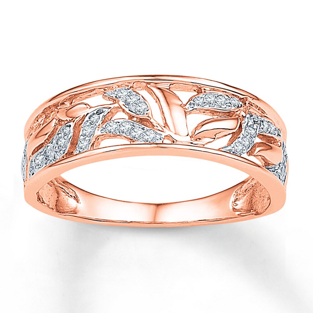 Diamond Leaf Ring 1/8 ct tw Round-cut 10K Rose Gold m8uyZqqG