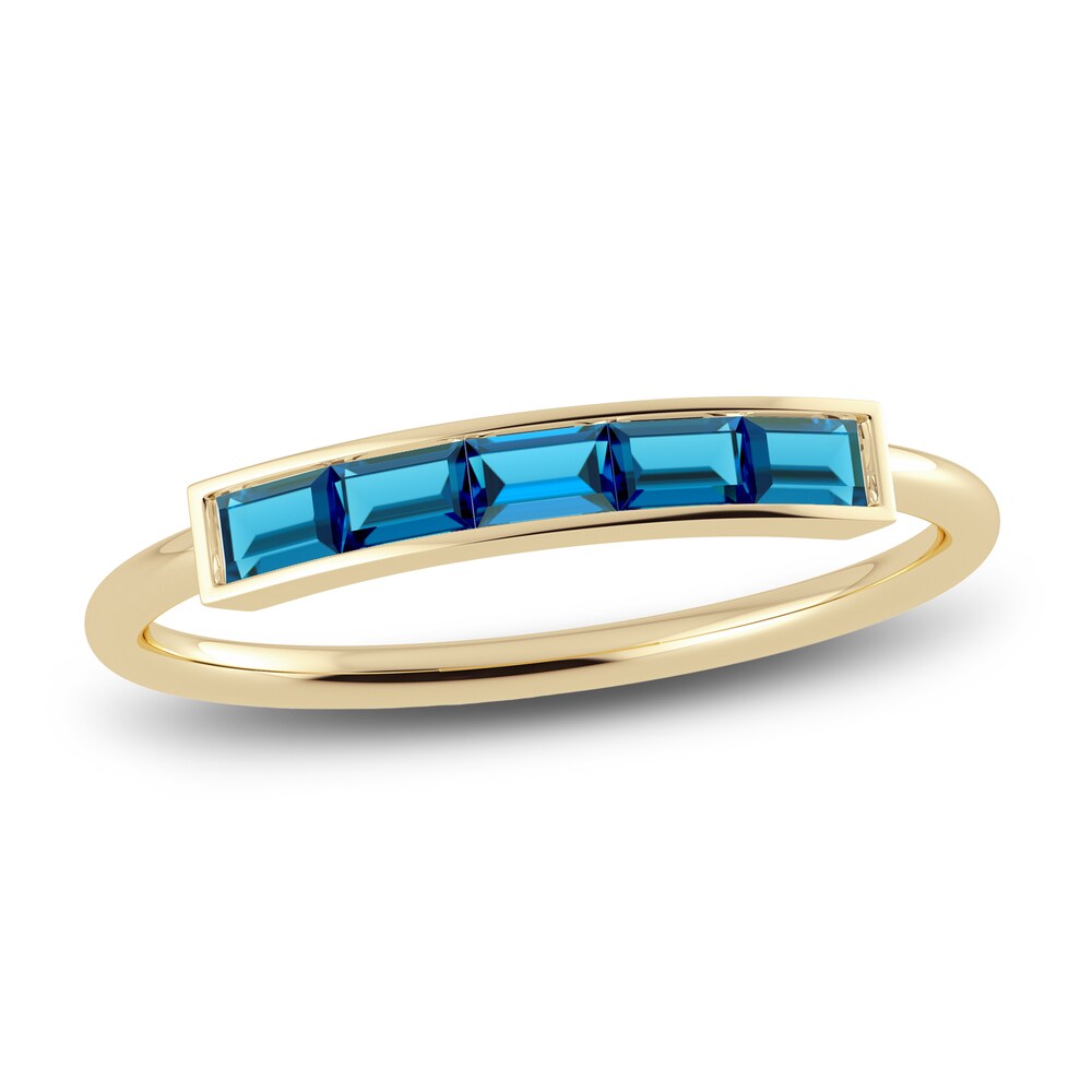 Juliette Maison Natural Blue Zircon Baguette Bar Ring 10K Yellow Gold mBJEq5TY