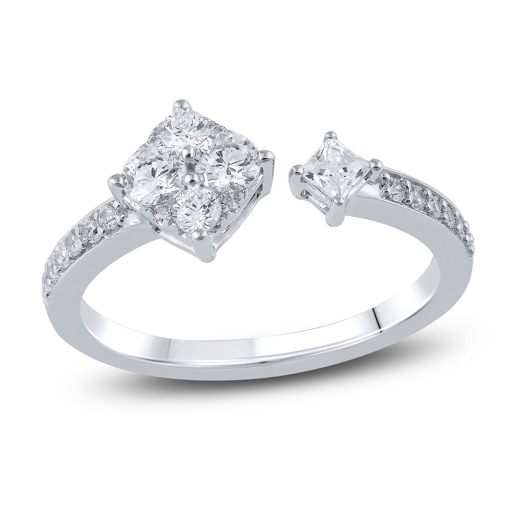 Diamond 2-Stone Cuff Ring 1/2 ct tw Round 10K White Gold mgD0fEiV