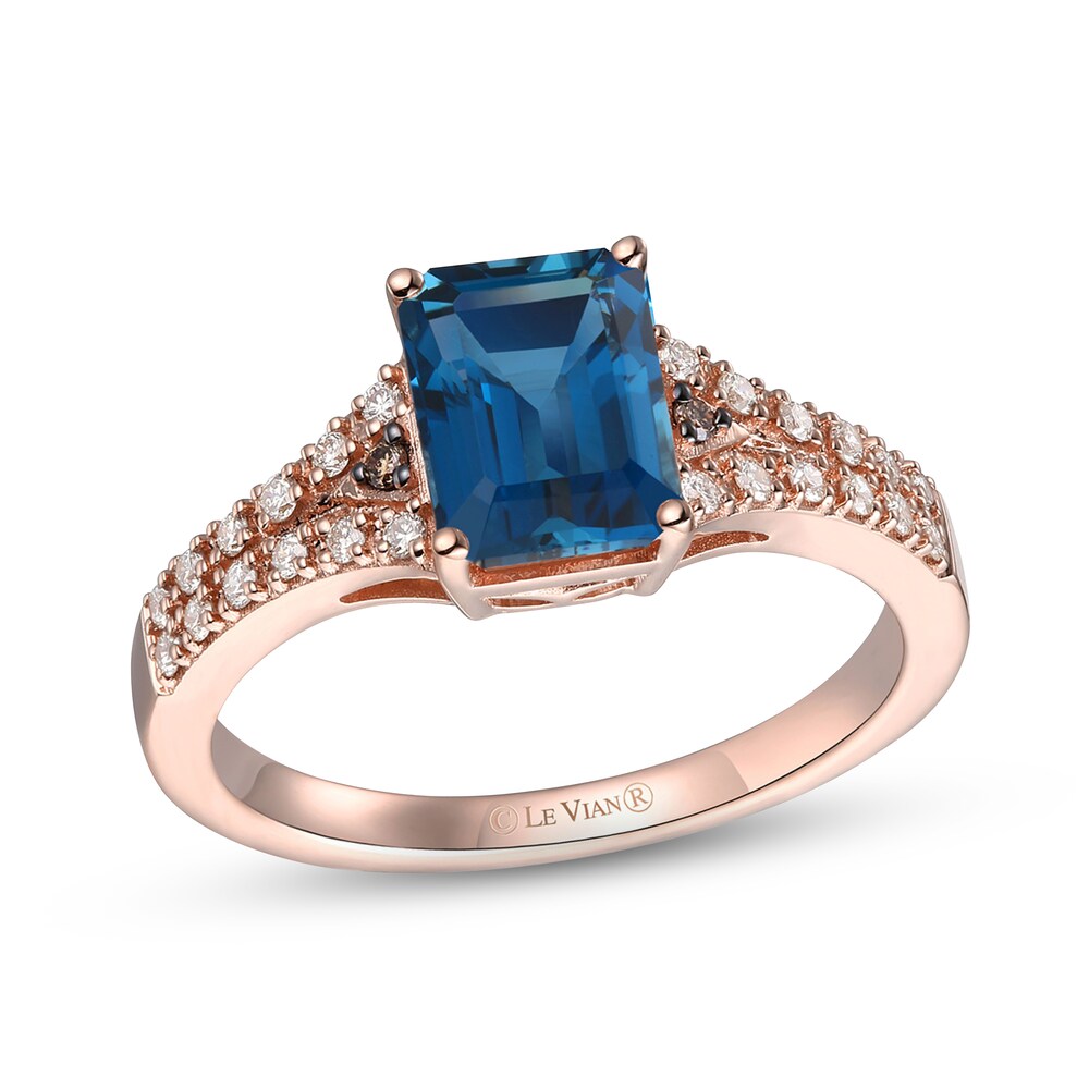 Le Vian Natural Blue Topaz Ring 1/6 ct tw Diamonds 14K Strawberry Gold mgxietP0