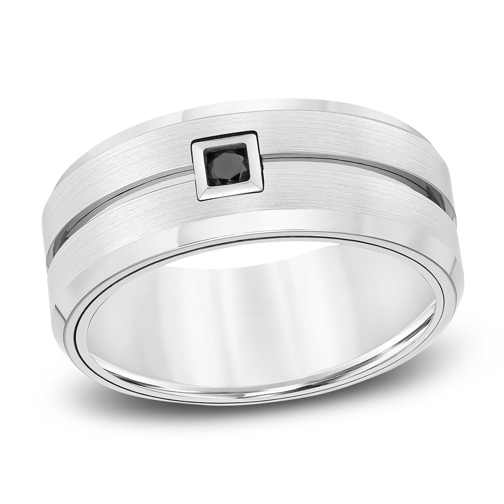 Black Diamond Wedding Band 1/10 ct tw Round White Tungsten mkzi0dZG