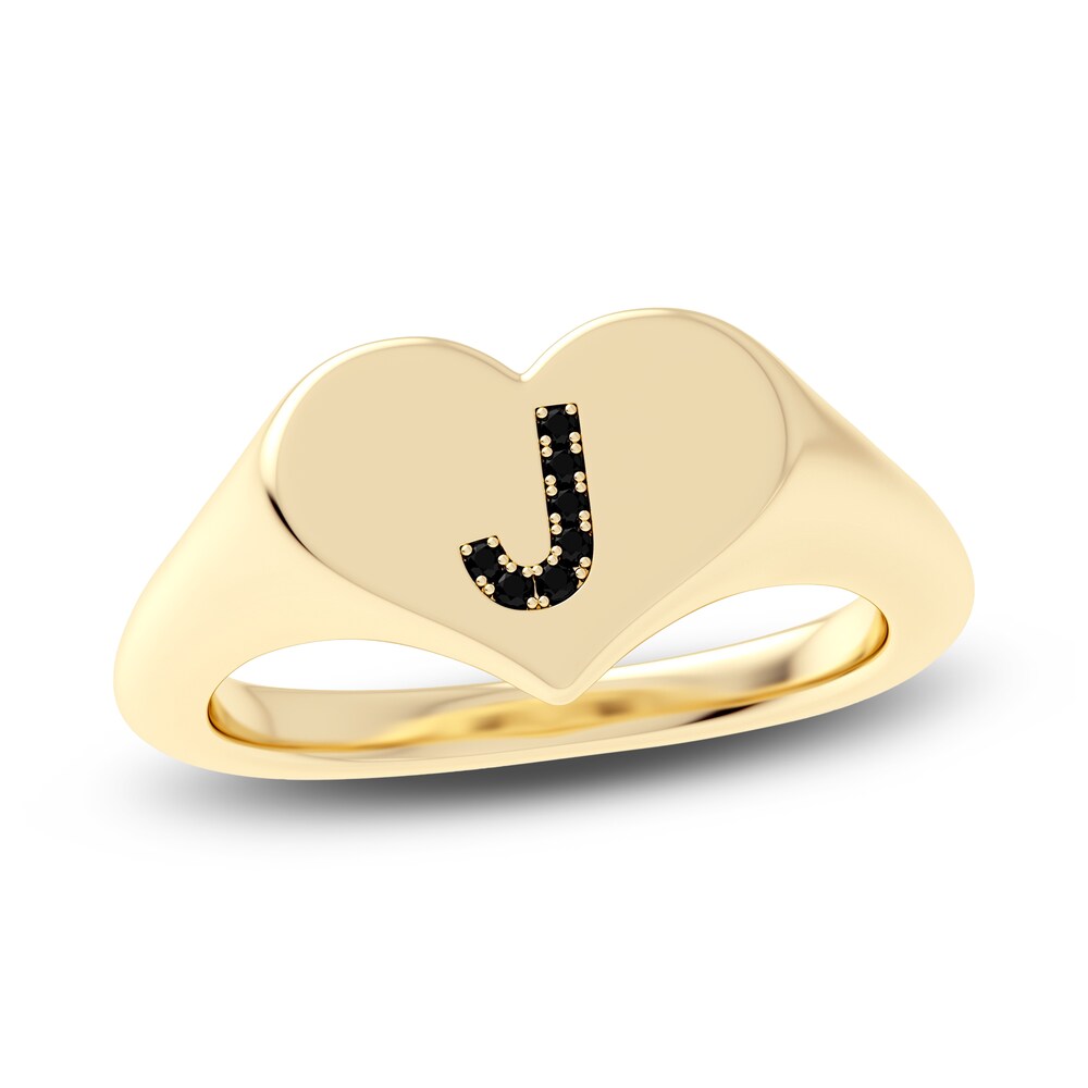 Juliette Maison Black Diamond Initial Heart Signet Ring 1/6 ct tw Round 10K Yellow Gold n4PEilBA