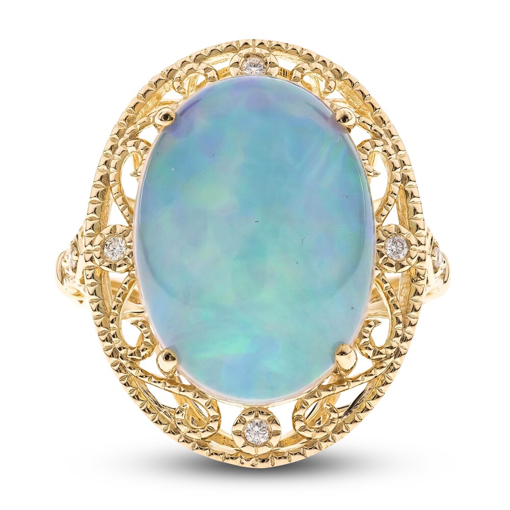 Natural Opal Ring 1/20 ct tw Diamonds 14K Yellow Gold nJ81ngtu