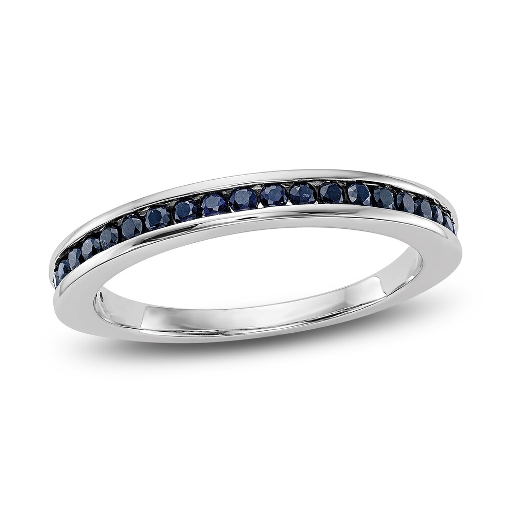 Natural Blue Sapphire Stackable Ring 14K White Gold nPq58cqH