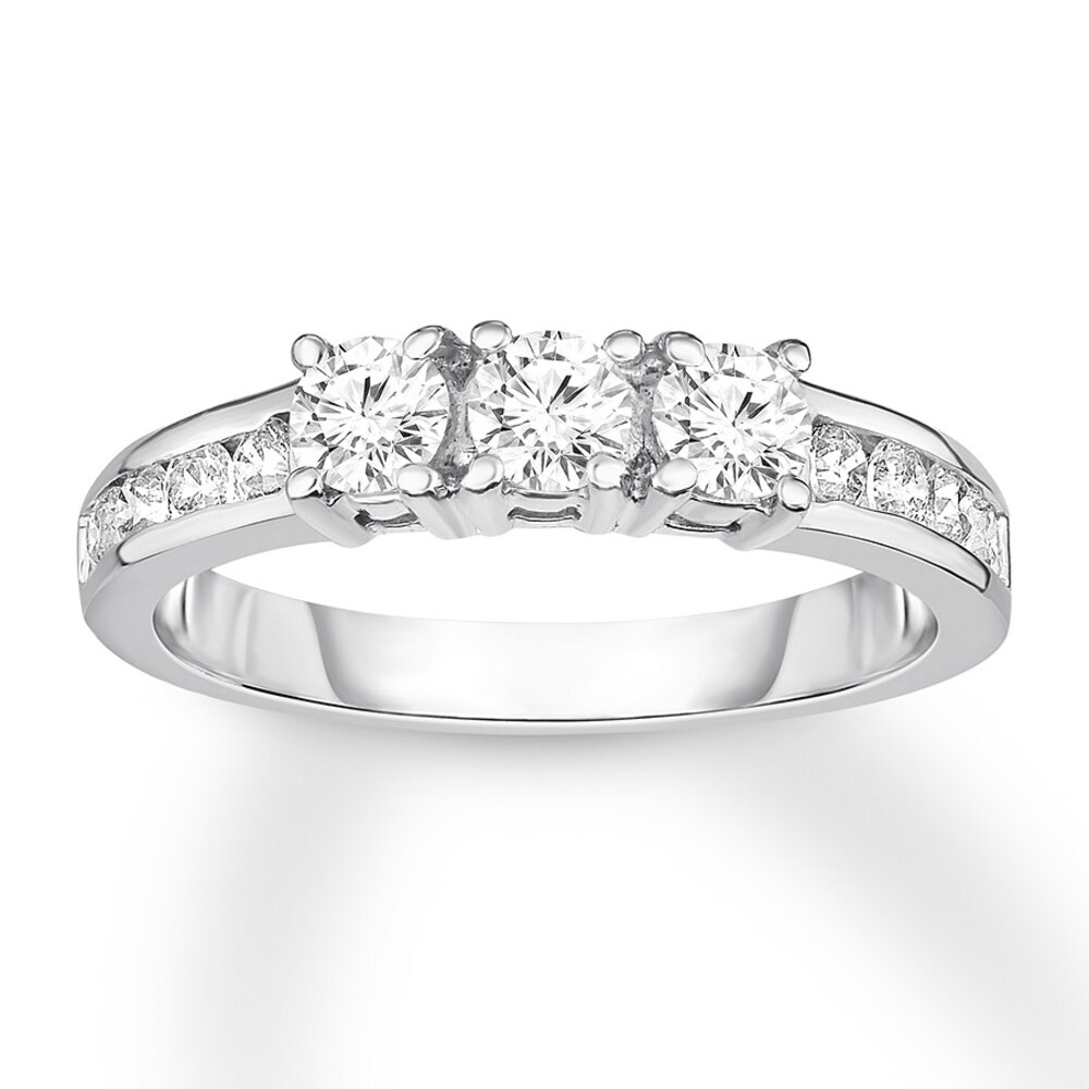 3-Stone Diamond Wedding Band 3/4 ct tw Round 14K White Gold nTuWIulA