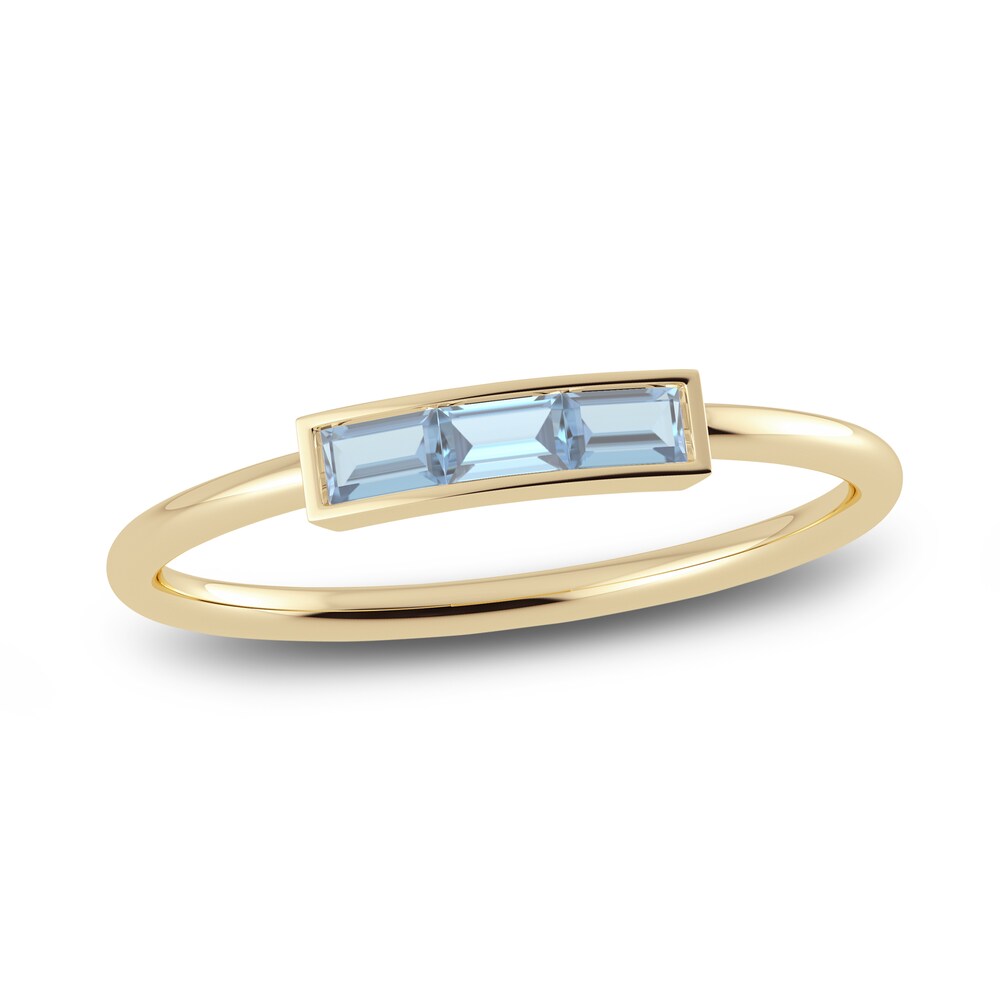 Juliette Maison Natural Aquamarine Baguette Bar Ring 10K Yellow Gold nUsZTgjm