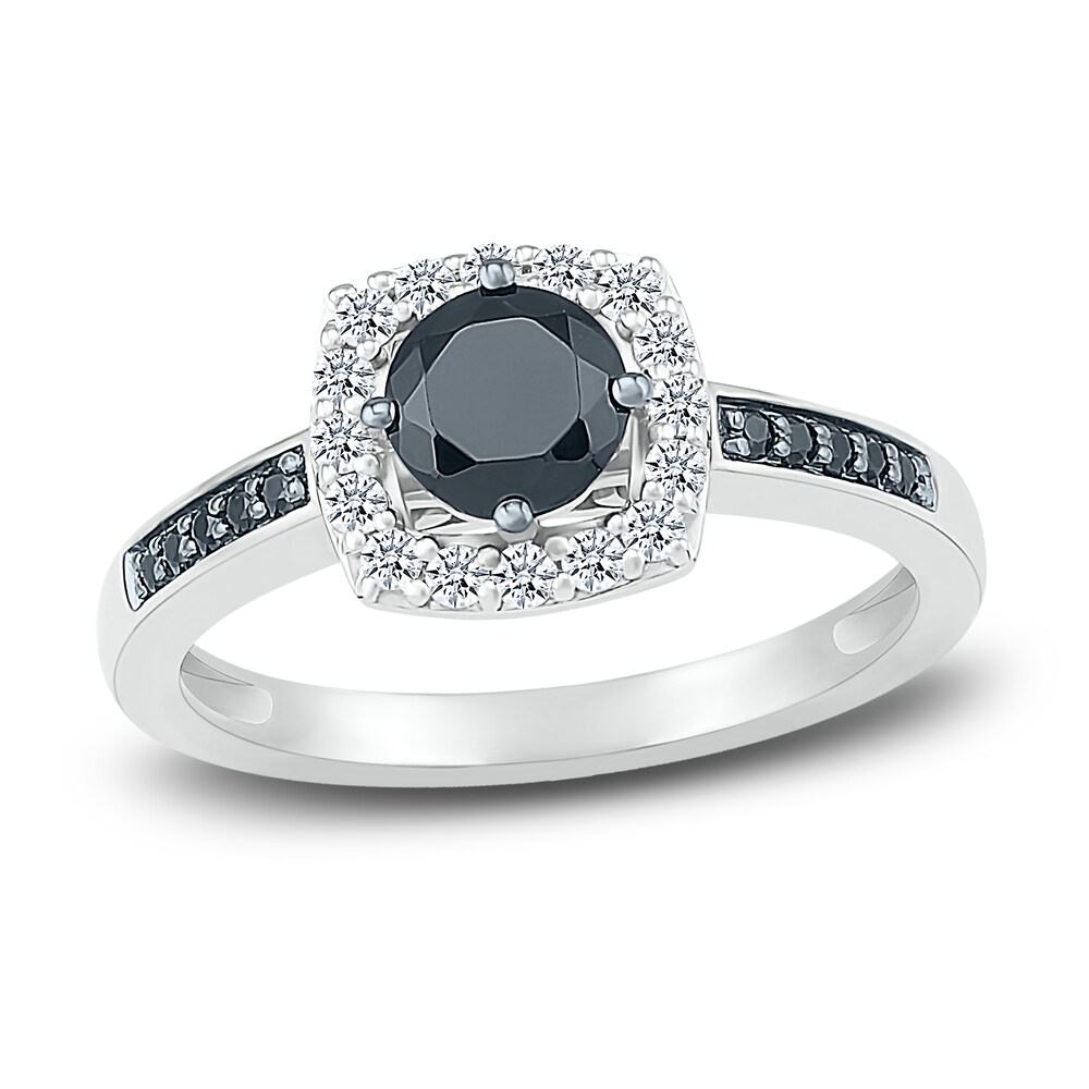 Black & White Diamond Ring 3/4 ct tw Round 10K White Gold nZyvmyND