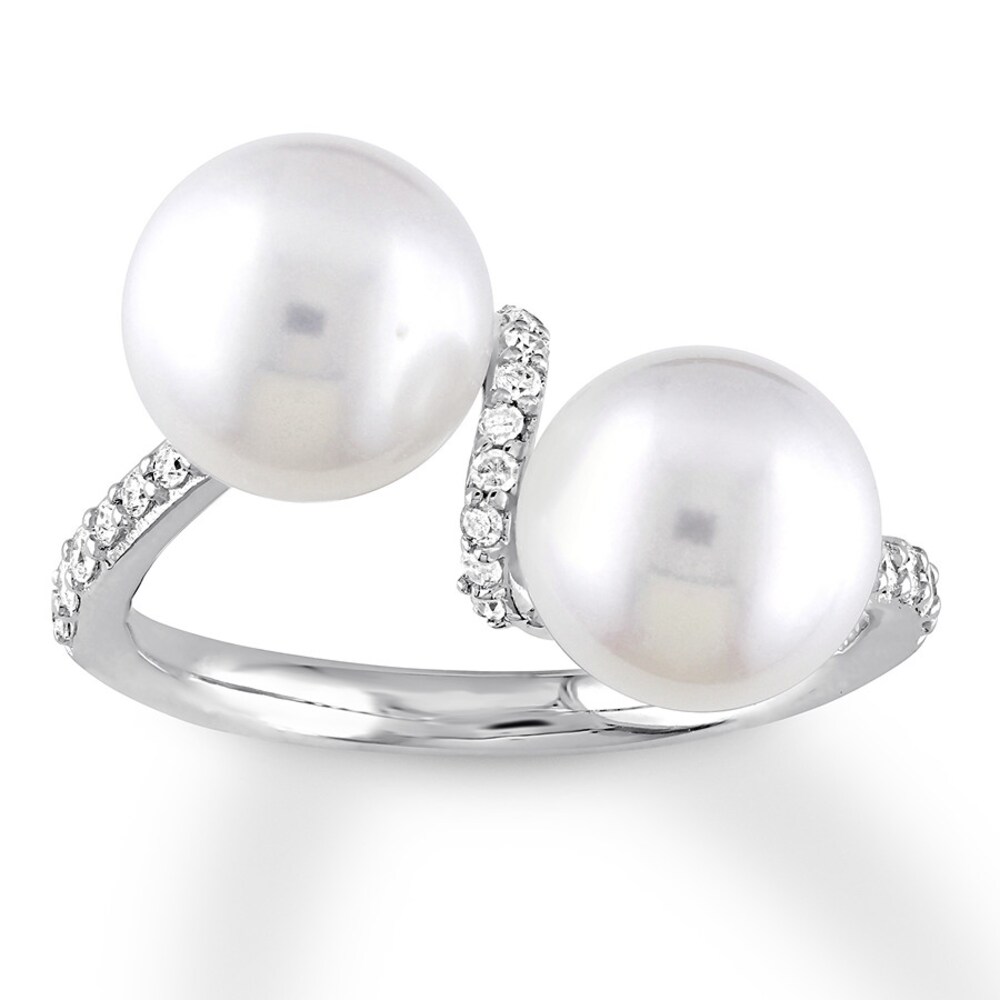 Cultured Pearl Ring 1/5 ct tw Diamonds 10K White Gold npWkjpan
