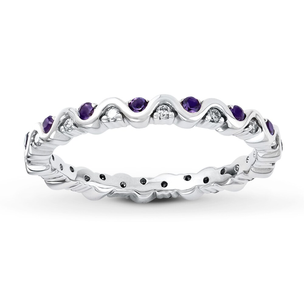 Stackable Amethyst Ring 1/8 ct tw Diamonds Sterling Silver o9kg7exY
