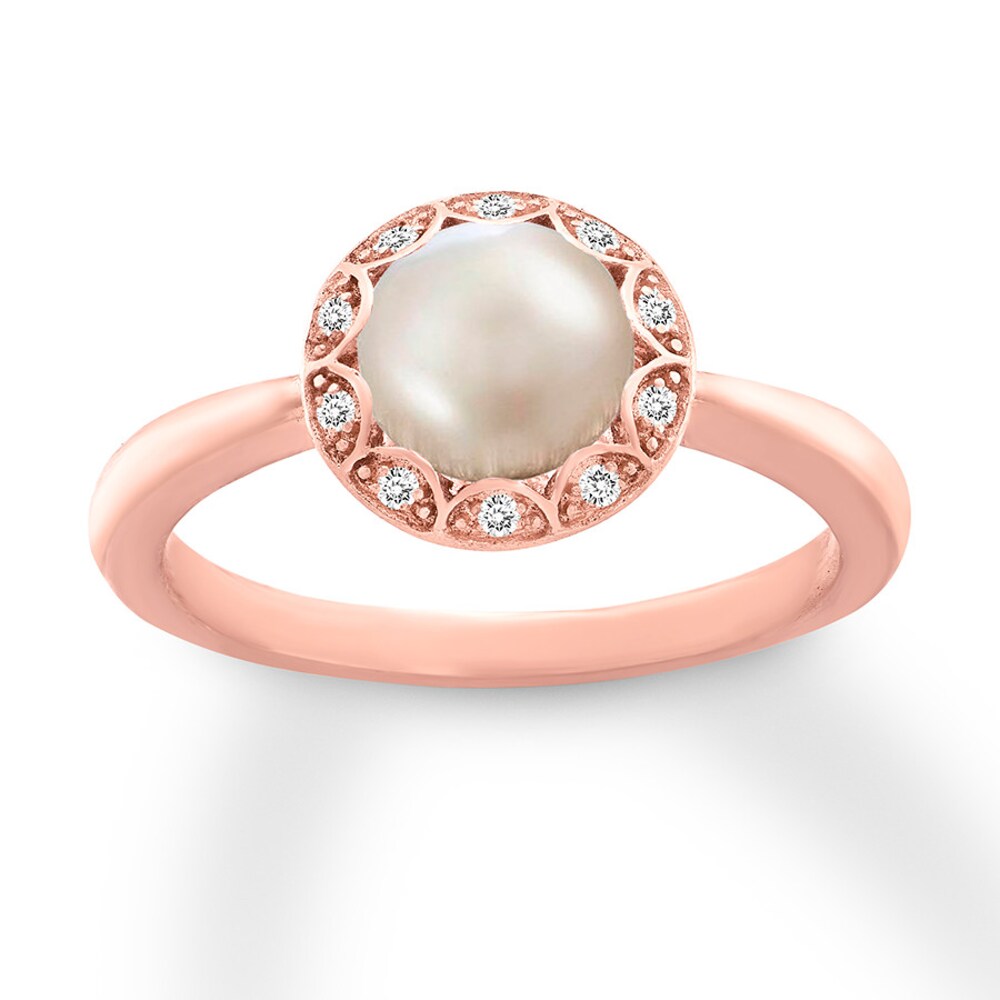 Cultured Pearl Ring 1/20 ct tw Diamonds 10K Rose Gold oBxw5Tqa