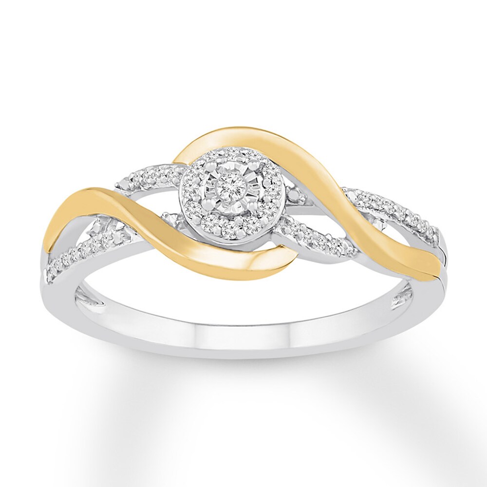 Diamond Ring 1/8 ct tw Round Sterling Silver/10K Yellow Gold oM5h4i9X