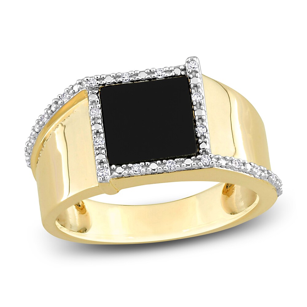 Men's Natural Onyx Ring 1/10 ct tw Diamonds 10K Yellow Gold oTwb4A52