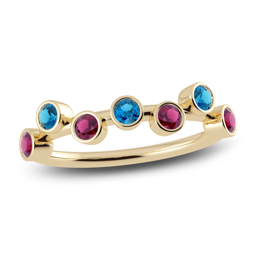 Juliette Maison Natural Blue Zircon & Natural Rhodolite Garnet Ring 10K Yellow Gold oVw7RkJB