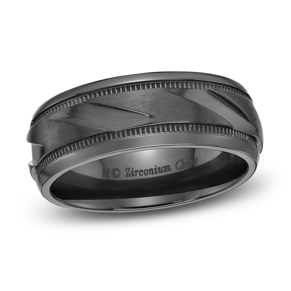 Men's Carved Wedding Band Black Zirconium 8.0mm oY1UUJrl