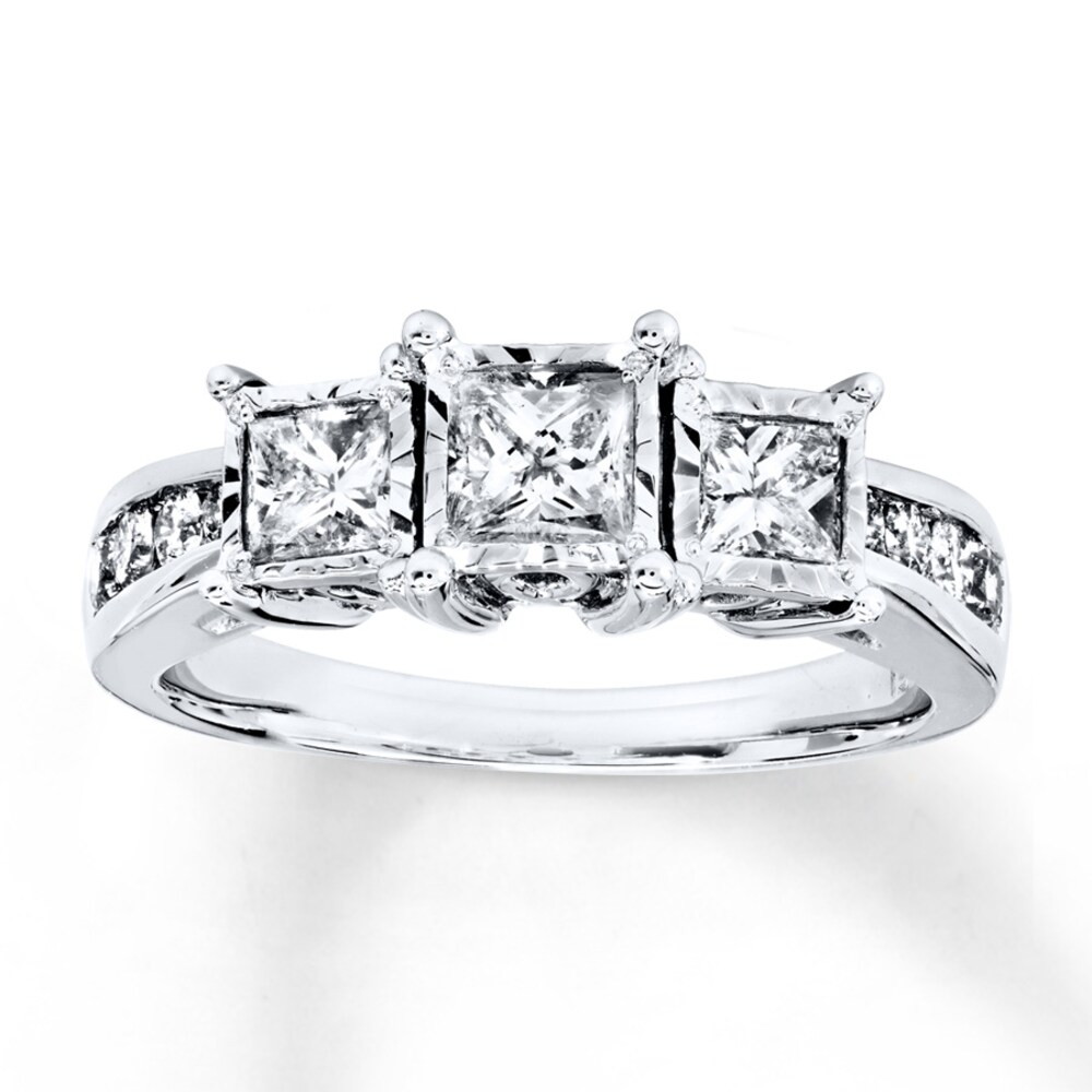 Diamond 3-Stone Ring 1 ct tw Princess-cut 14K White Gold ojd3TBSl