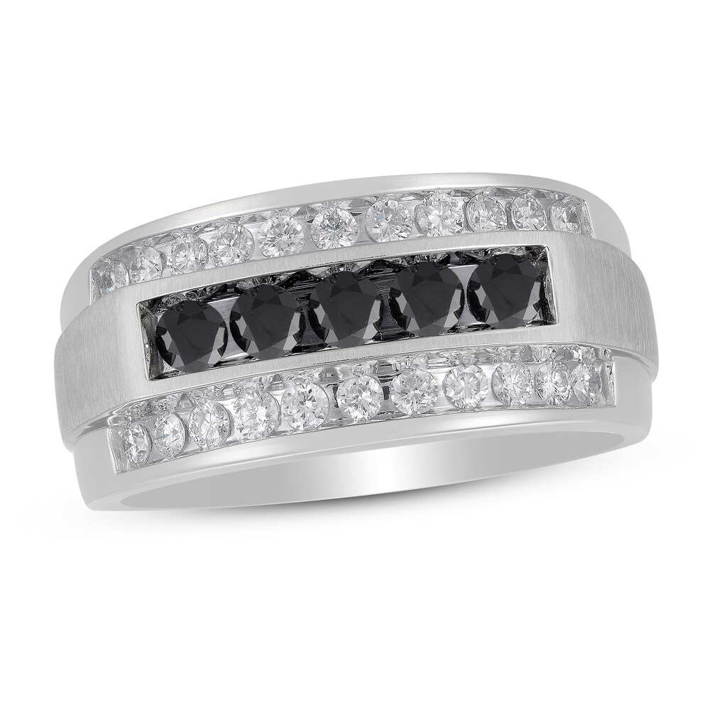 Men's Black Diamond Ring 1 ct tw Round 10K White Gold ol6LuflD