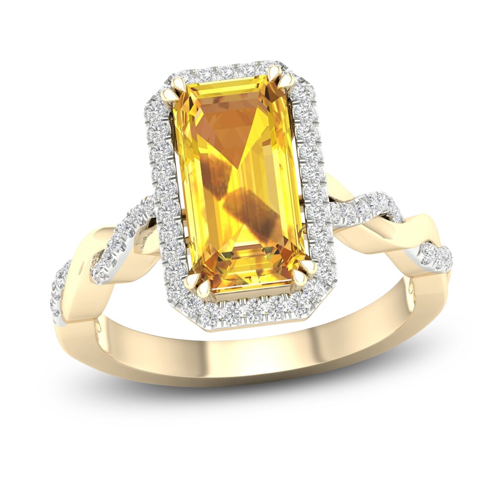 Natural Golden Citrine Ring 1/5 ct tw Diamonds 10K Yellow Gold ollRZ7xZ