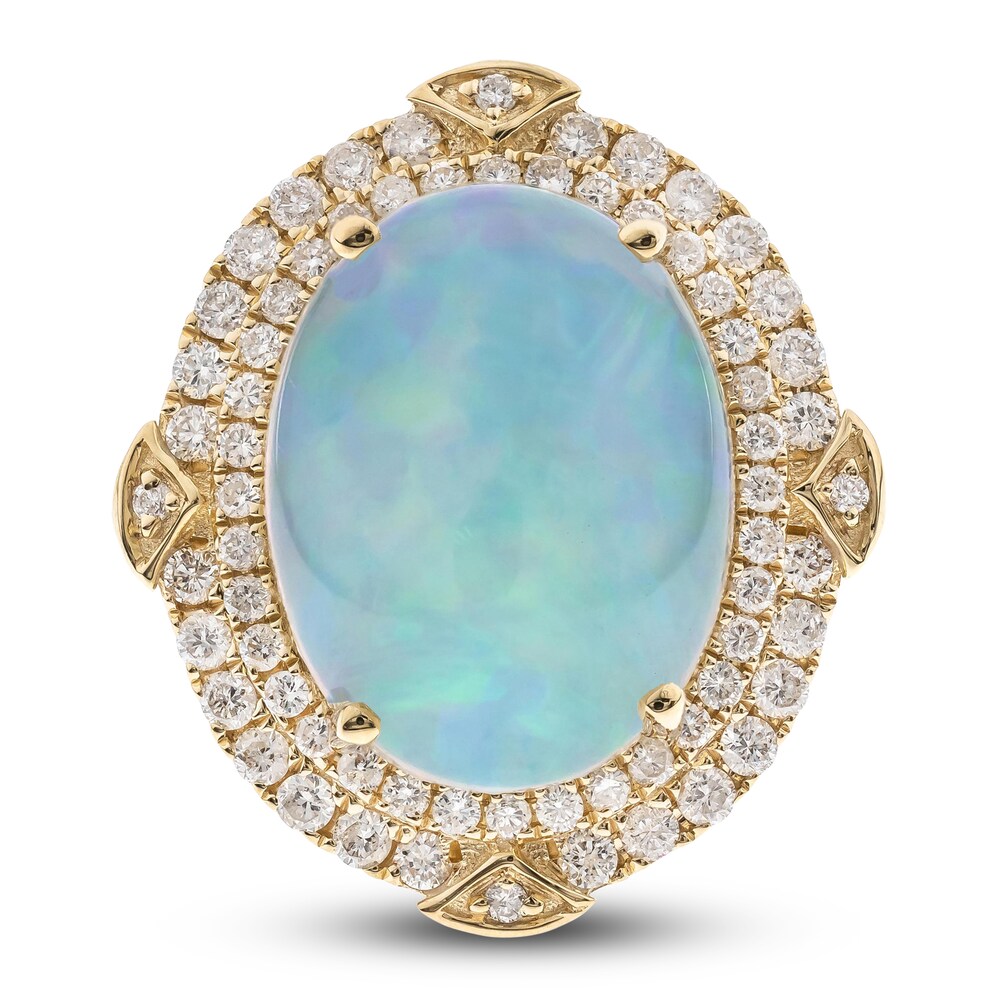 Natural Opal Ring 1 ct tw Diamonds 14K Yellow Gold ovspvuiE