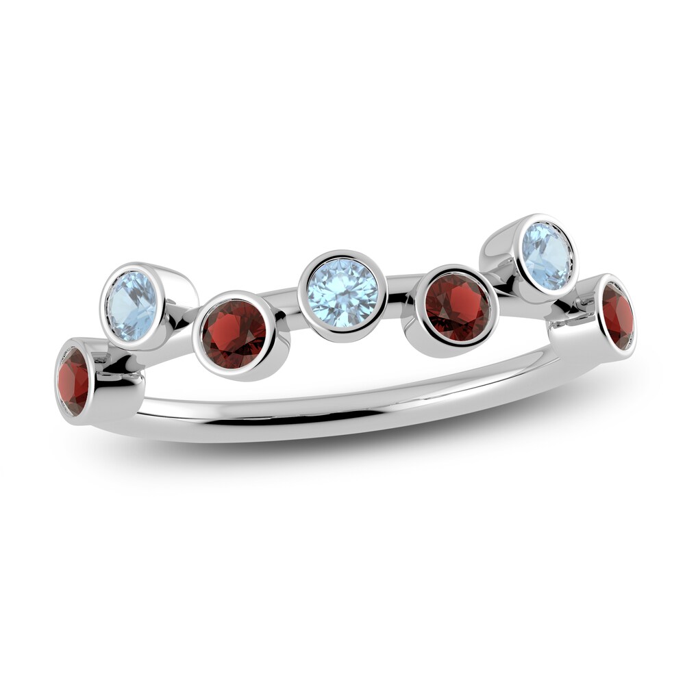 Juliette Maison Natural Garnet & Natural Aquamarine Ring 10K White Gold oxe7BV5x