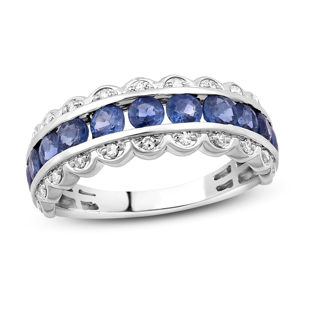 Natural Blue Sapphire Anniversary Ring 1/8 ct tw Diamonds 14K White Gold oyU5mL66 [oyU5mL66]