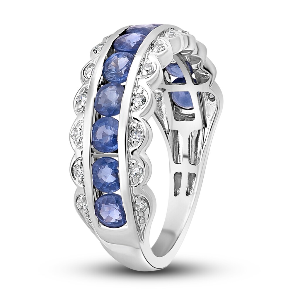 Natural Blue Sapphire Anniversary Ring 1/8 ct tw Diamonds 14K White Gold oyU5mL66