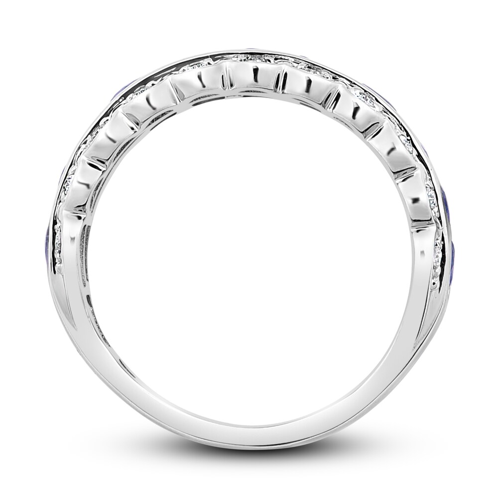 Natural Blue Sapphire Anniversary Ring 1/8 ct tw Diamonds 14K White Gold oyU5mL66