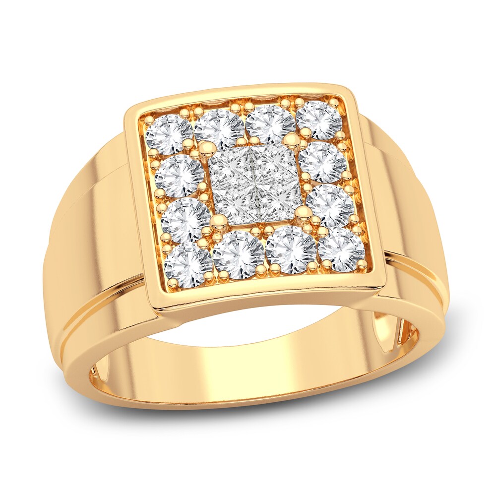 Men's Diamond Ring 1-1/2 ct tw Princess/Round 14K Yellow Gold pIQpgJ6F