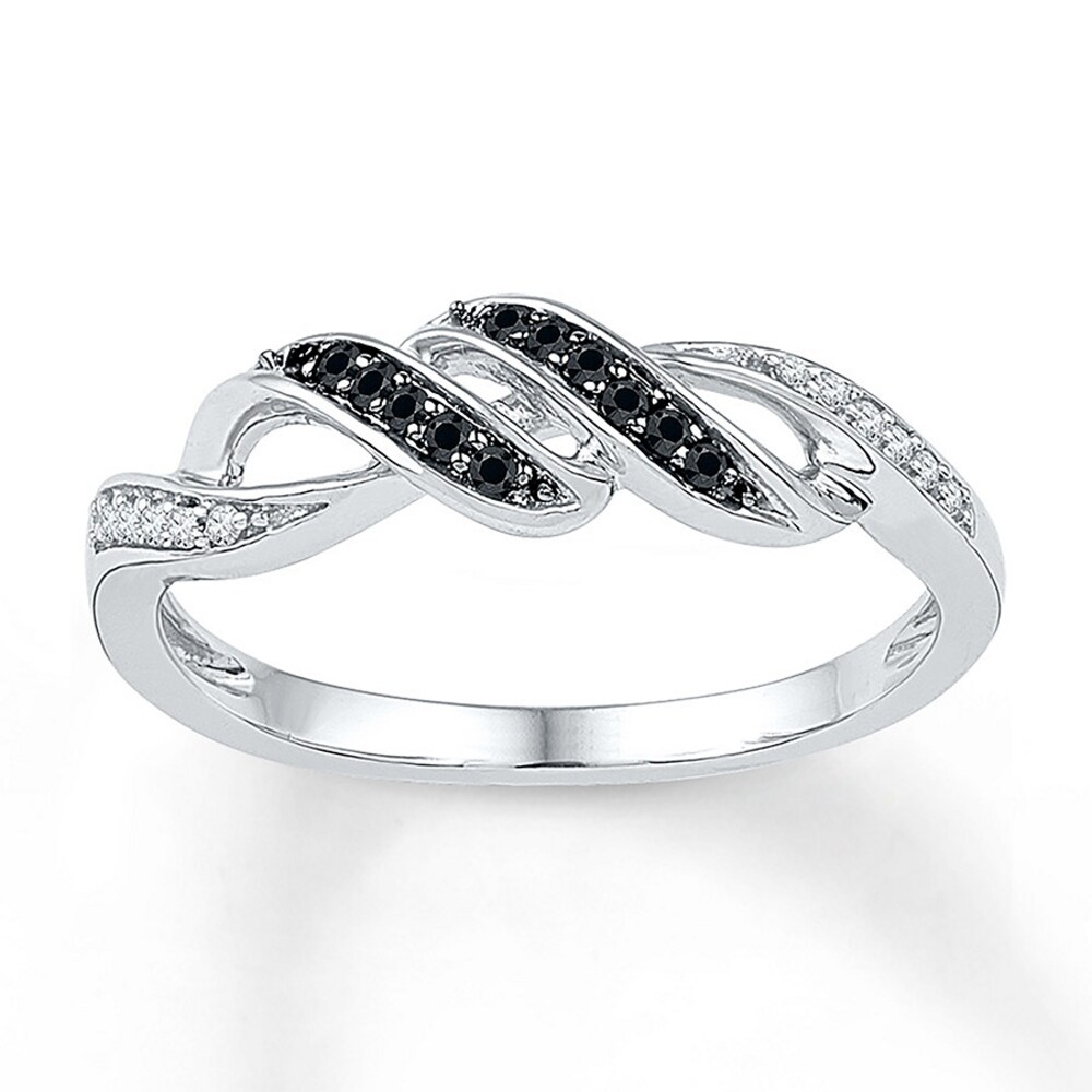 Black/White Diamond Ring 1/10 ct tw Round Sterling Silver pKNJz3lq