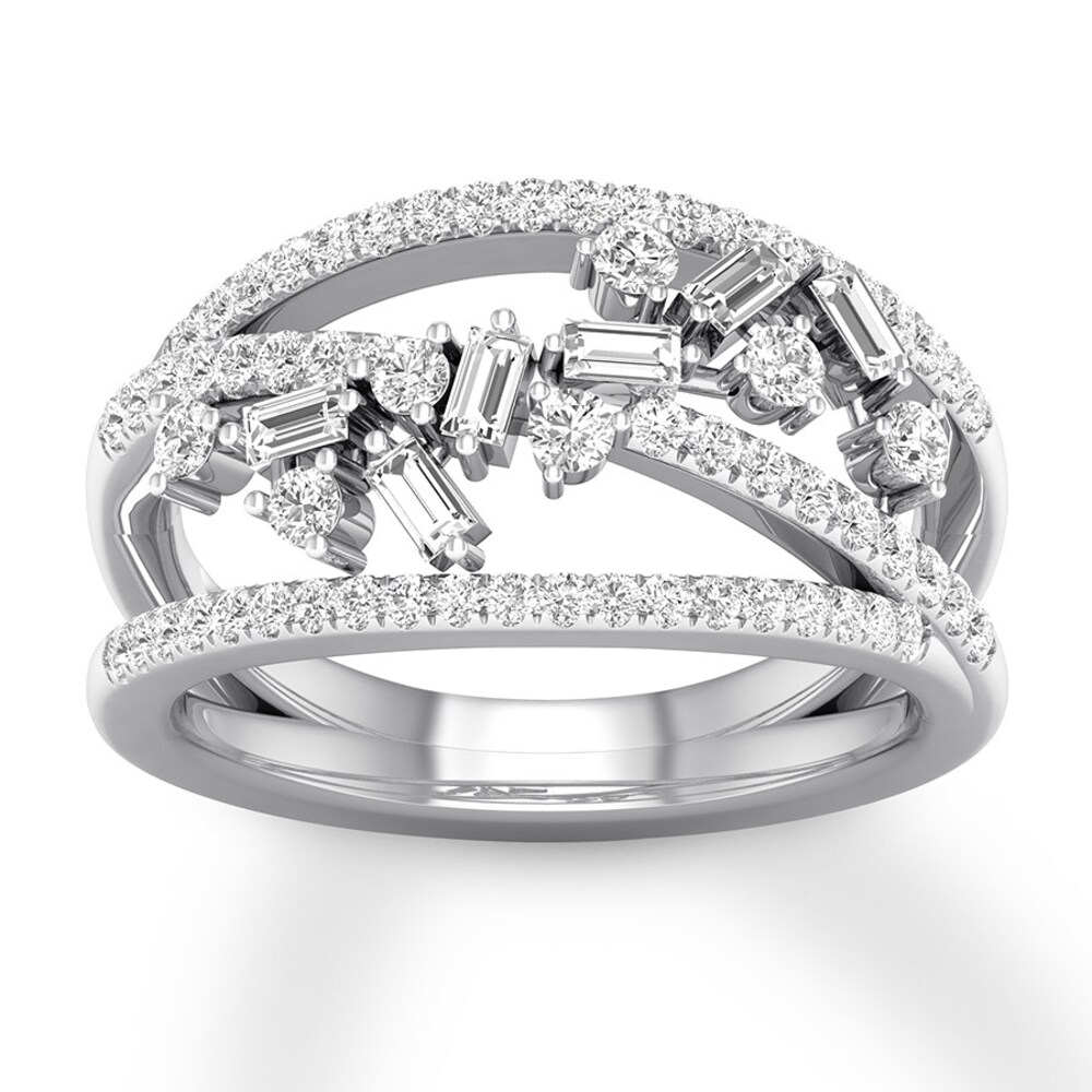 Diamond Ring 3/4 carat tw Baguette/Round 14K White Gold pKg74YWJ