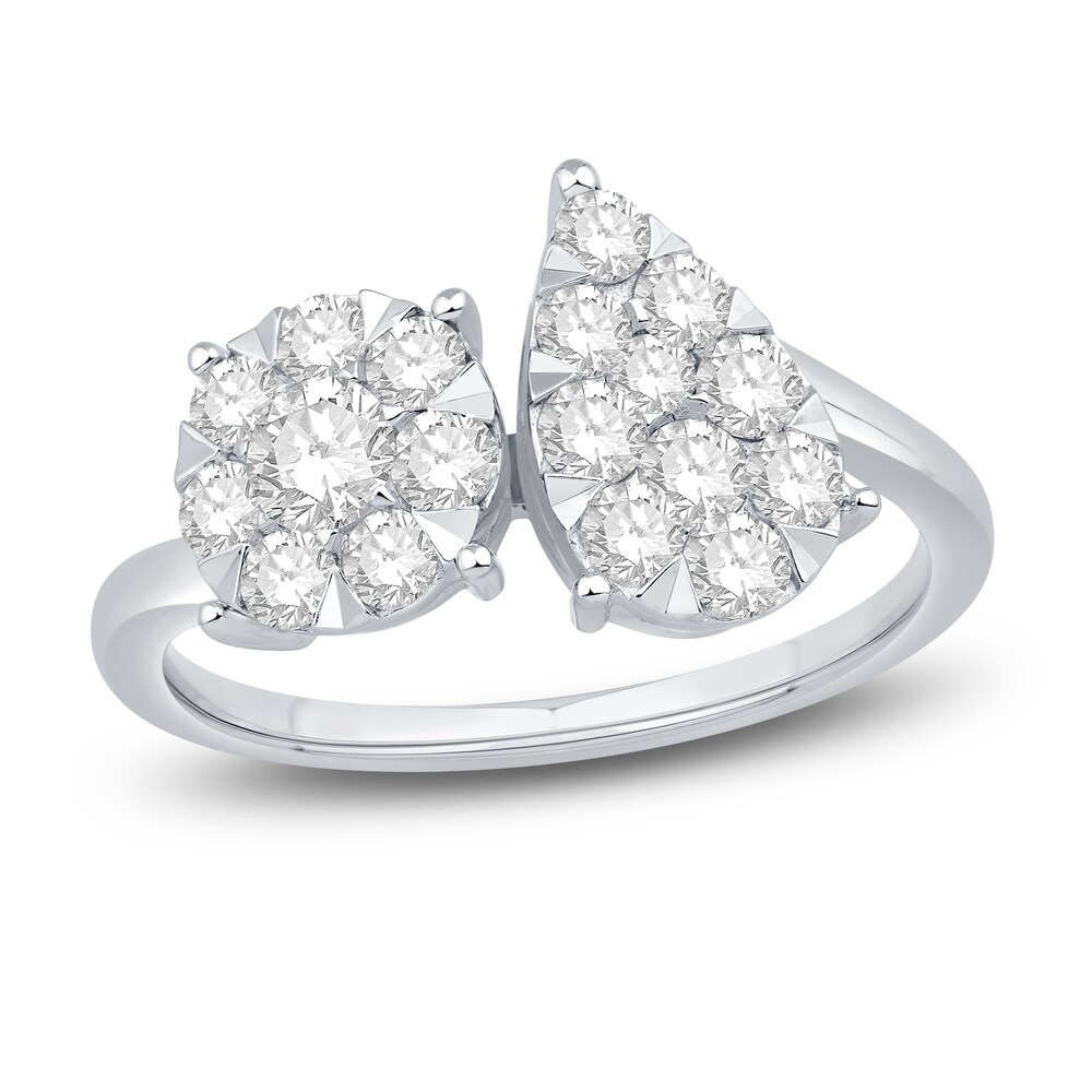 Diamond 2-Stone-Look Ring 1 ct tw Round 10K White Gold pPdCs01s