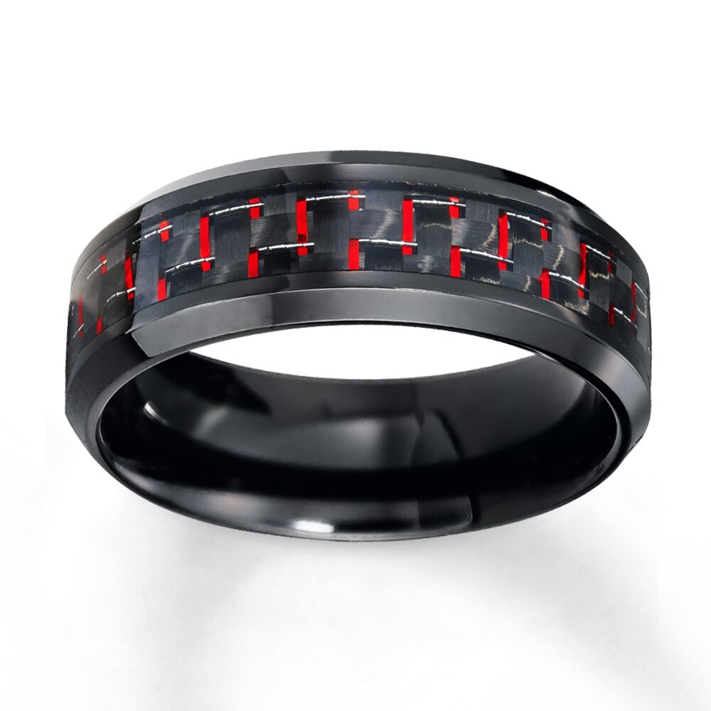 Wedding Band Red Carbon Fiber Stainless Steel 8mm pc0PAHnP