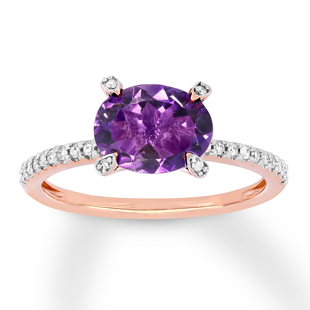 Amethyst East-West Ring 1/10 carat tw Diamonds 10K Rose Gold pjV4z25P