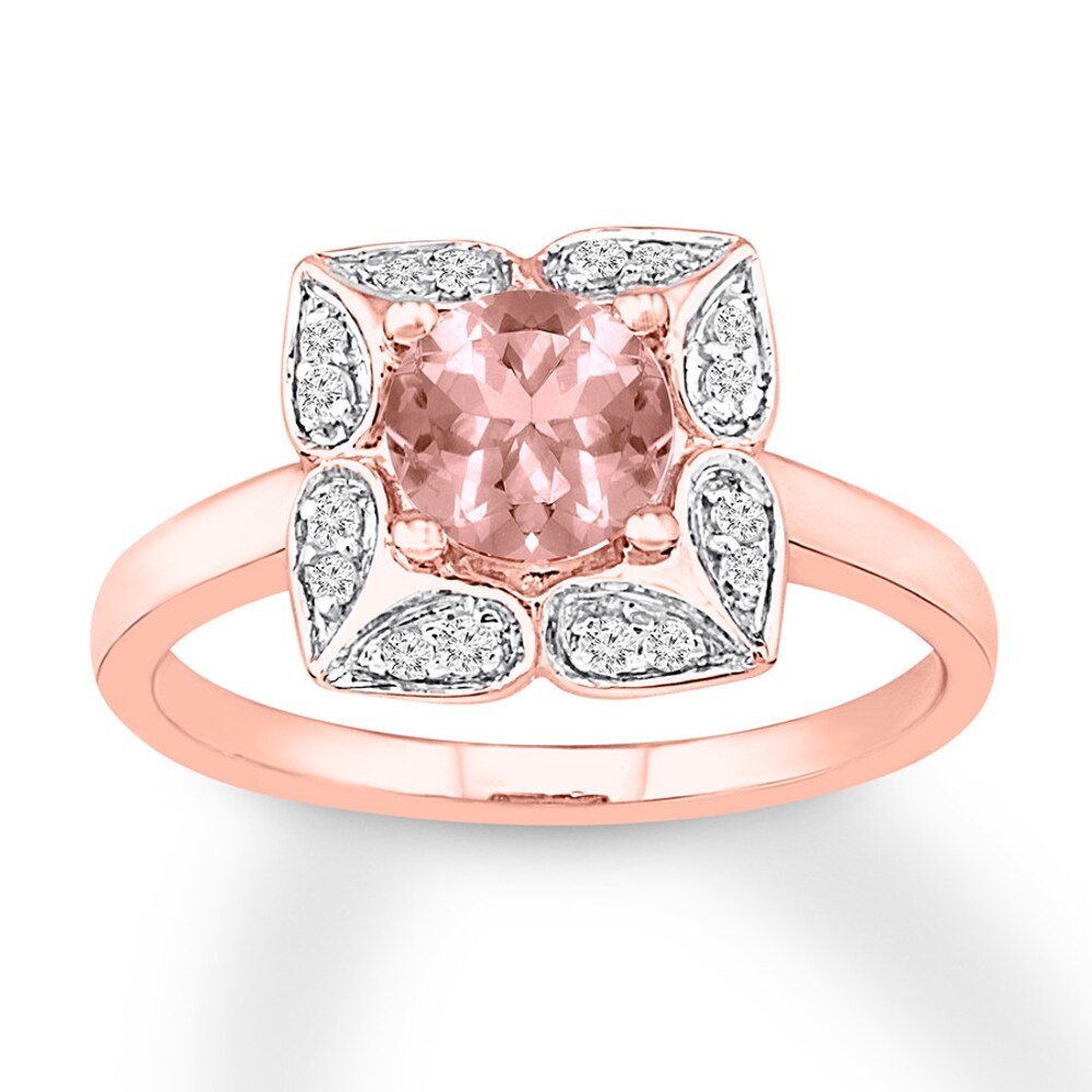 Morganite Ring Lab-Created White Sapphires 10K Rose Gold ppAD85Y6
